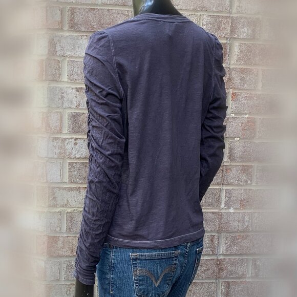 DKNY Ruched Long Sleeve Puffed Shoulders V-Neck Top SzS - Picture 5 of 11